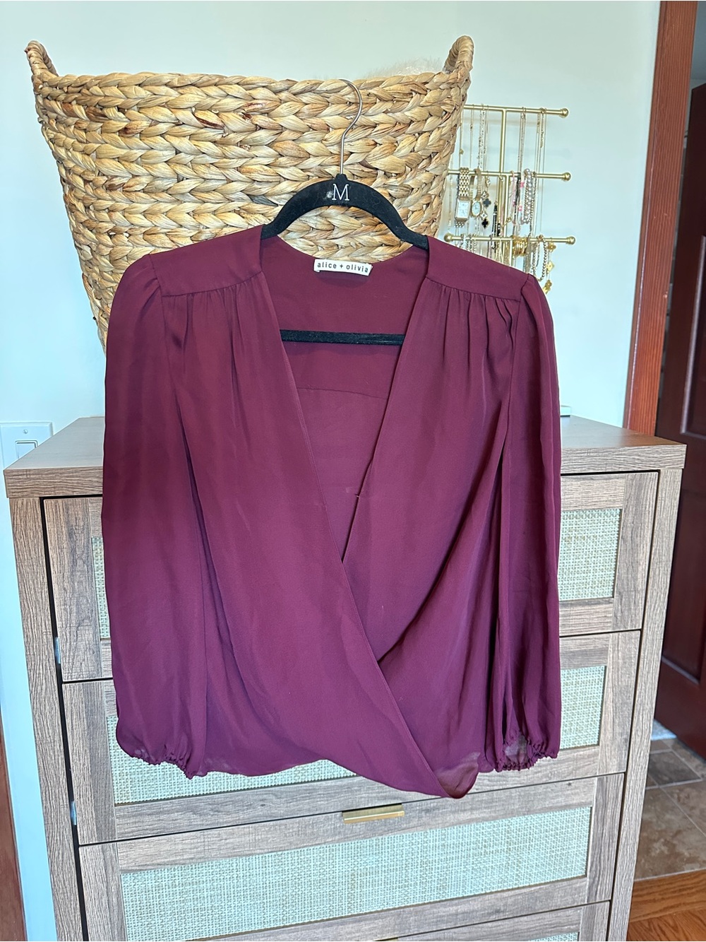 Alice + Olivia | Wine Wrap Silk Blouse